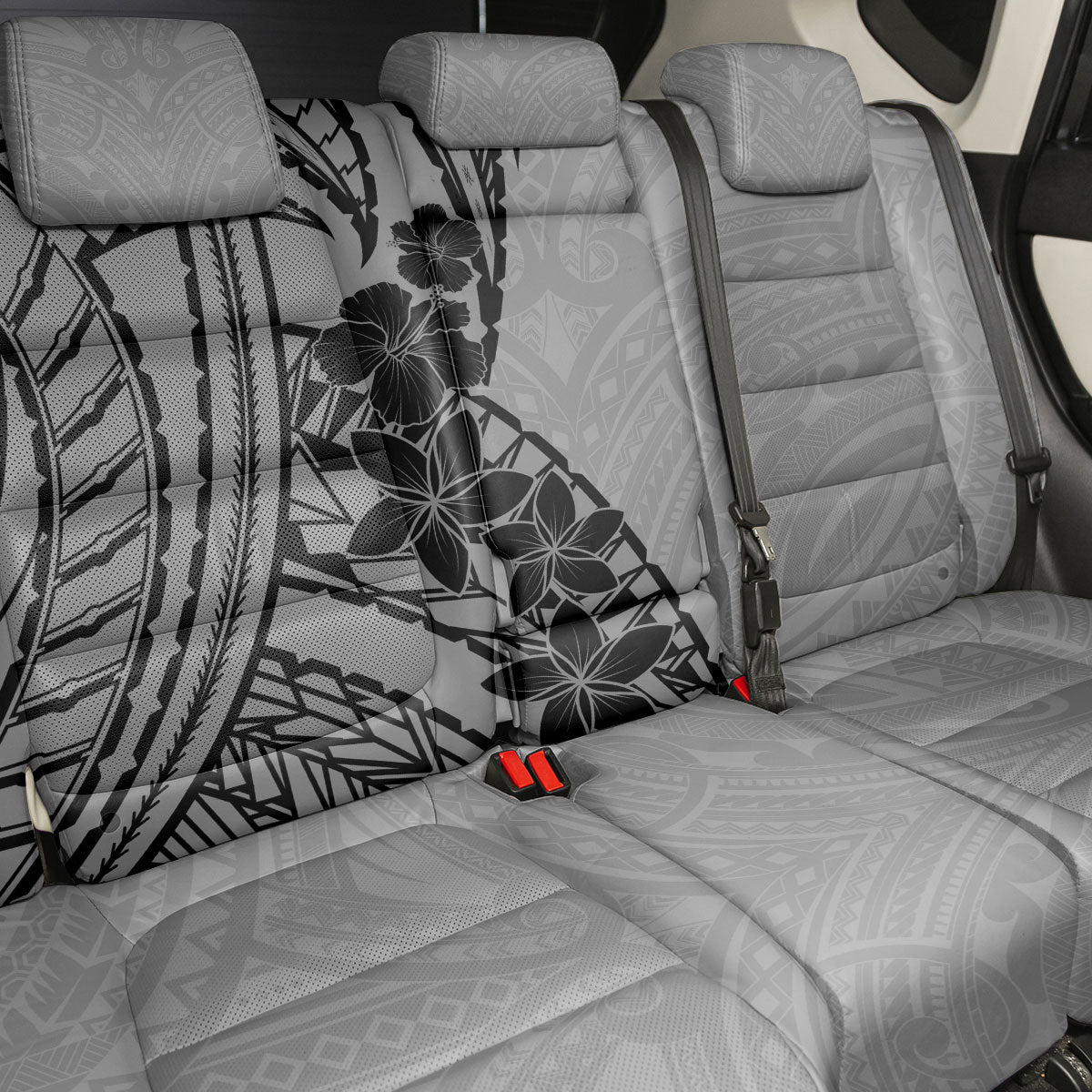 Black Gray Polynesia Tropical Flowers Back Car Seat Cover LT14 - Polynesian Pride