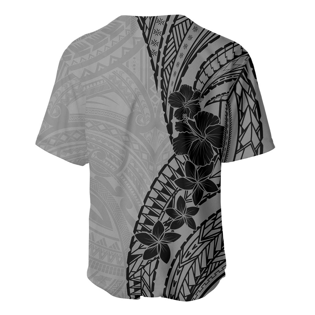 Black Gray Polynesia Tropical Flowers Baseball Jersey LT14 - Polynesian Pride