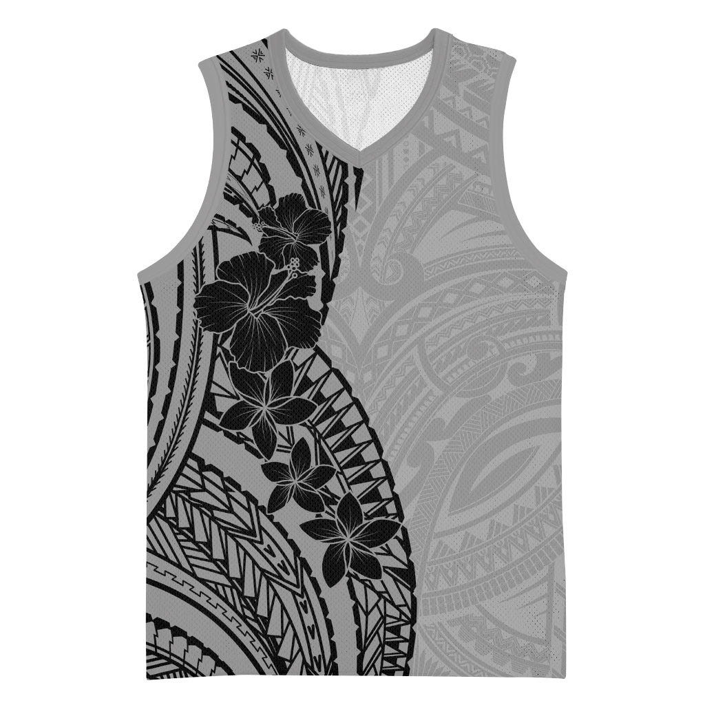 Black Gray Polynesia Tropical Flowers Basketball Jersey LT14 Unisex Gray - Polynesian Pride