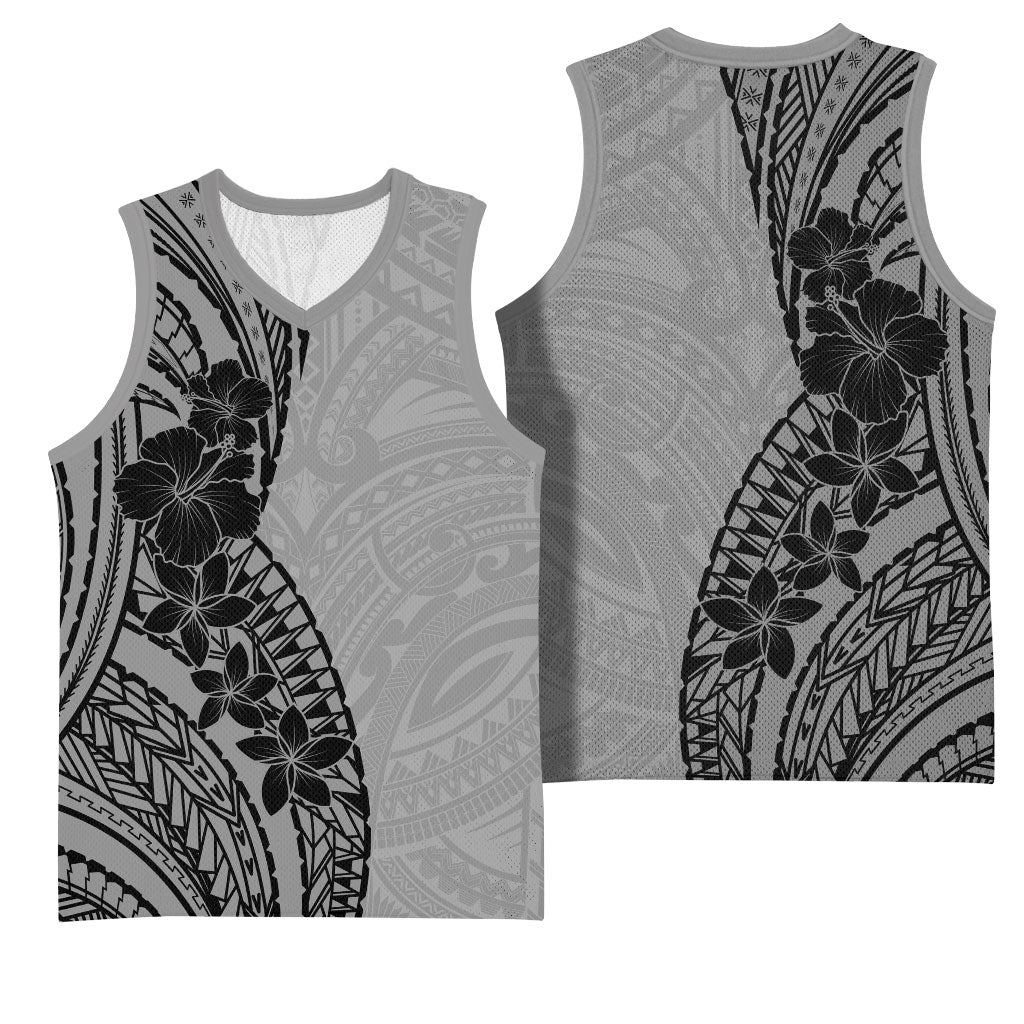 Black Gray Polynesia Tropical Flowers Basketball Jersey LT14 - Polynesian Pride