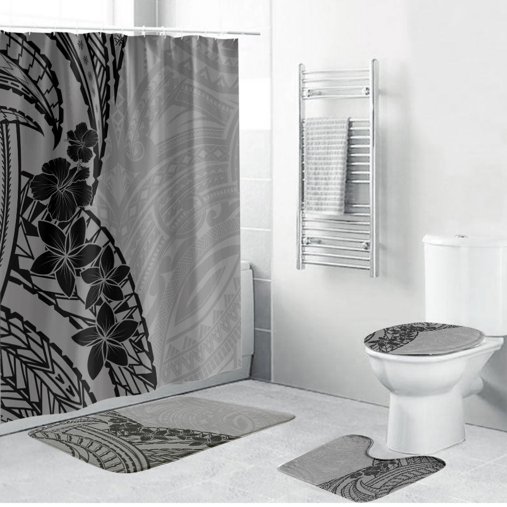 Black Gray Polynesia Tropical Flowers Bathroom Set LT14 Bathroom Set (4 pcs) Gray - Polynesian Pride
