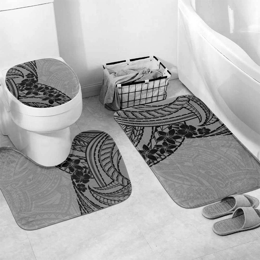 Black Gray Polynesia Tropical Flowers Bathroom Set LT14 Mat Set Only (3 pcs) One Size Gray - Polynesian Pride