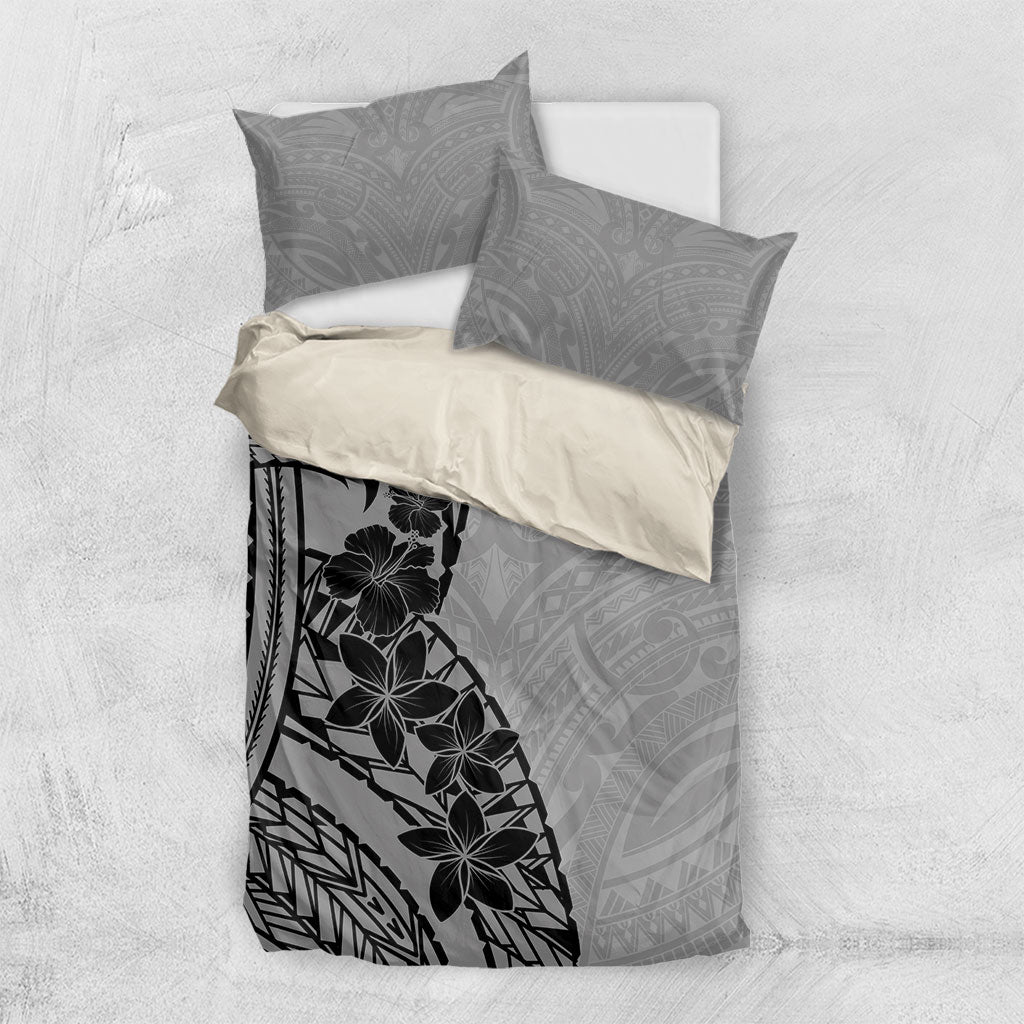 Black Gray Polynesia Tropical Flowers Bedding Set LT14 US Twin 172cm x 218cm Gray - Polynesian Pride