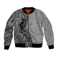 Black Gray Polynesia Tropical Flowers Bomber Jacket LT14 Unisex Gray - Polynesian Pride