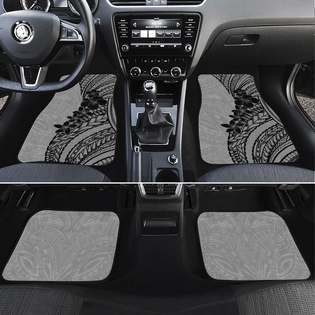 Black Gray Polynesia Tropical Flowers Car Mats