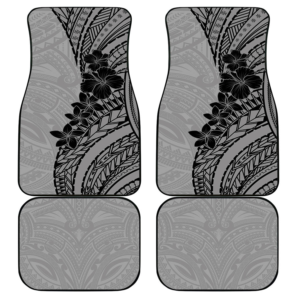 Black Gray Polynesia Tropical Flowers Car Mats