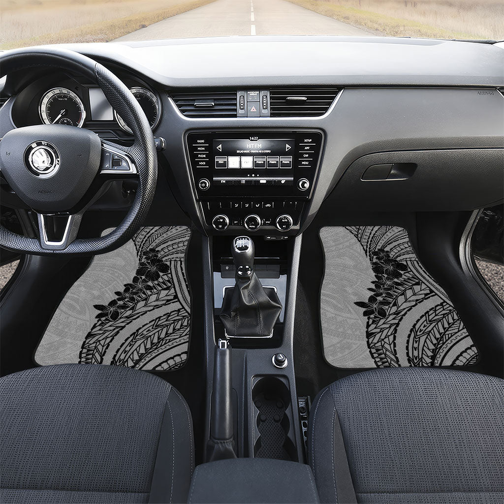 Black Gray Polynesia Tropical Flowers Car Mats