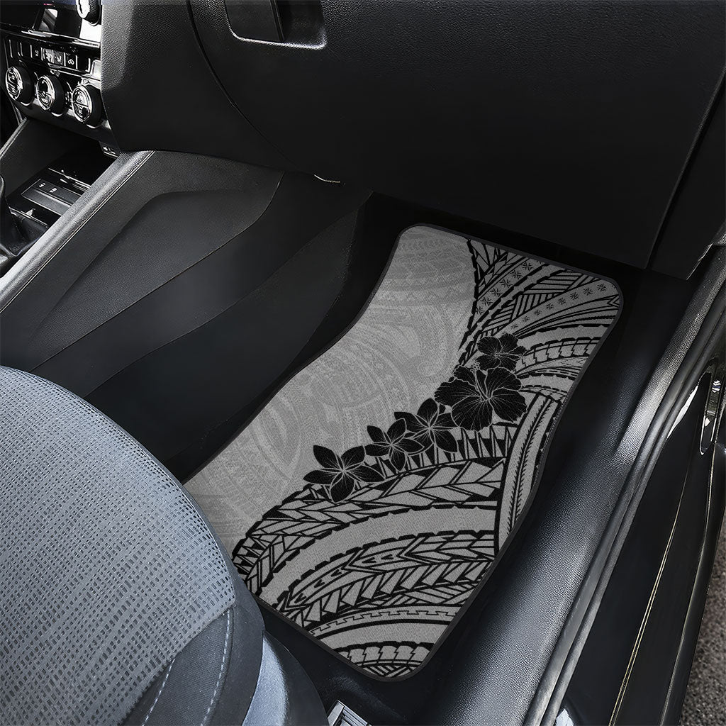Black Gray Polynesia Tropical Flowers Car Mats