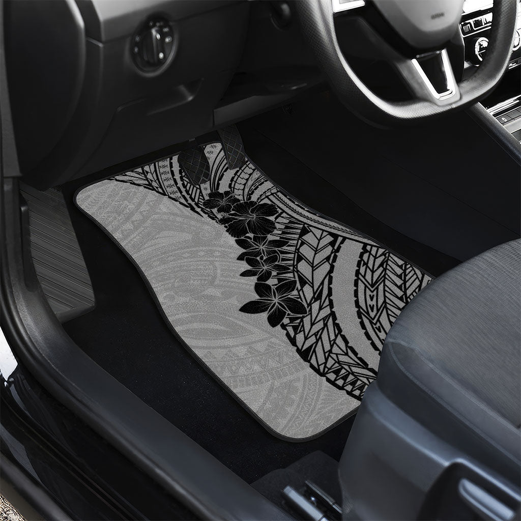 Black Gray Polynesia Tropical Flowers Car Mats