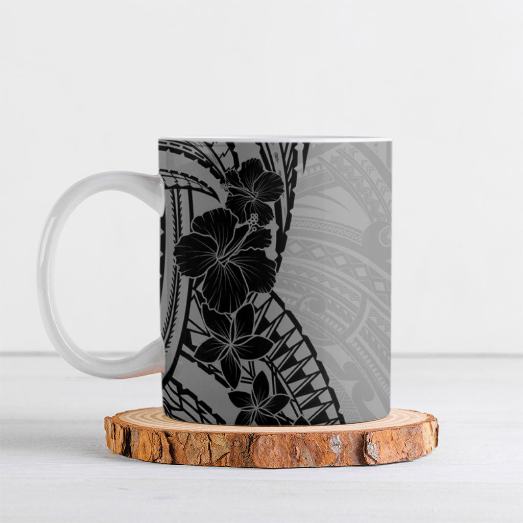 Black Gray Polynesia Tropical Flowers Ceramic Mug