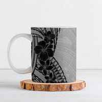 Black Gray Polynesia Tropical Flowers Ceramic Mug