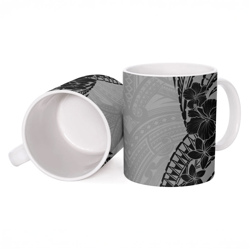 Black Gray Polynesia Tropical Flowers Ceramic Mug