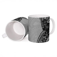 Black Gray Polynesia Tropical Flowers Ceramic Mug