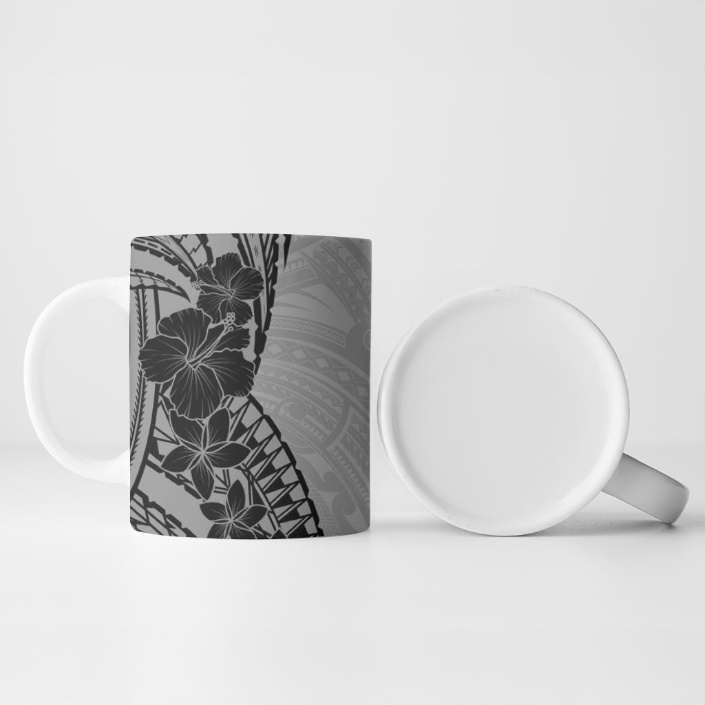 Black Gray Polynesia Tropical Flowers Ceramic Mug