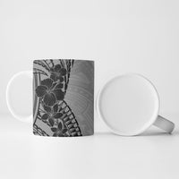 Black Gray Polynesia Tropical Flowers Ceramic Mug