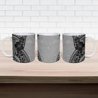 Black Gray Polynesia Tropical Flowers Ceramic Mug