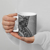 Black Gray Polynesia Tropical Flowers Ceramic Mug