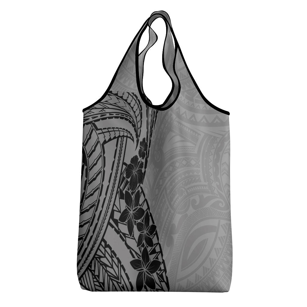 Black Gray Polynesia Tropical Flowers Grocery Bag LT14 - Polynesian Pride