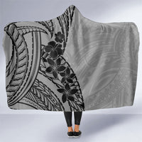 Black Gray Polynesia Tropical Flowers Hooded Blanket LT14 One Size Gray - Polynesian Pride