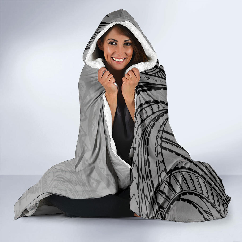 Black Gray Polynesia Tropical Flowers Hooded Blanket LT14 - Polynesian Pride