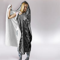 Black Gray Polynesia Tropical Flowers Hooded Blanket LT14 - Polynesian Pride