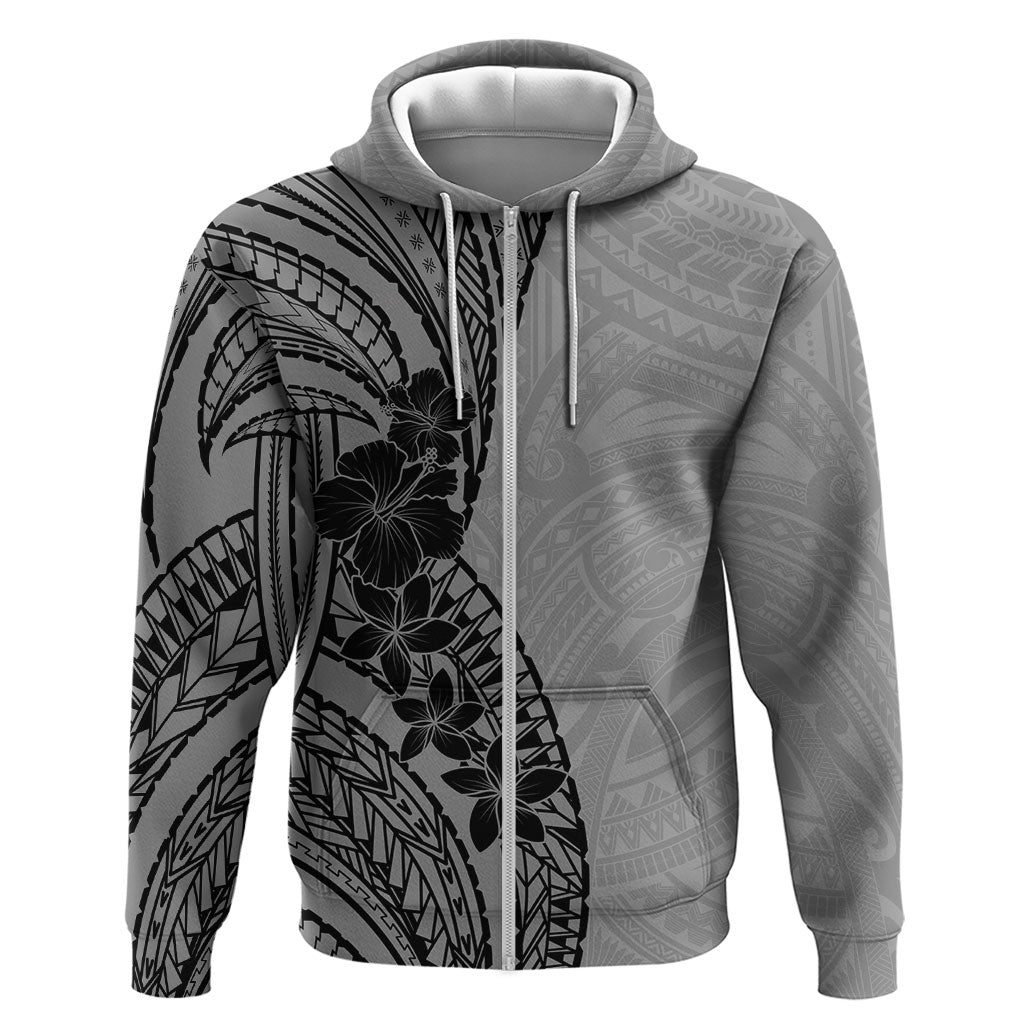 Black Gray Polynesia Tropical Flowers Hoodie LT14 Zip Hoodie Gray - Polynesian Pride
