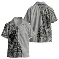 Black Gray Polynesia Tropical Flowers Kid Hawaiian Shirt