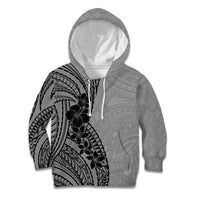 Black Gray Polynesia Tropical Flowers Kid Hoodie
