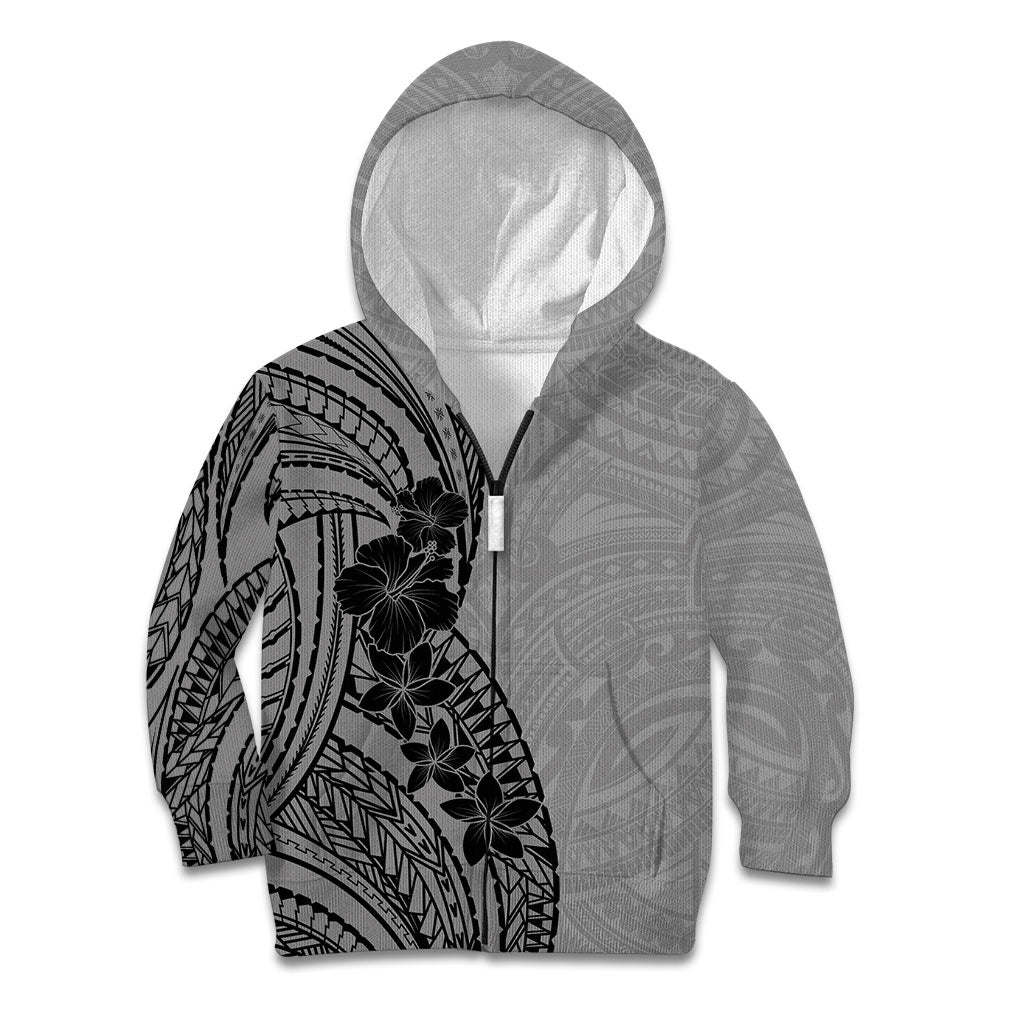 Black Gray Polynesia Tropical Flowers Kid Hoodie