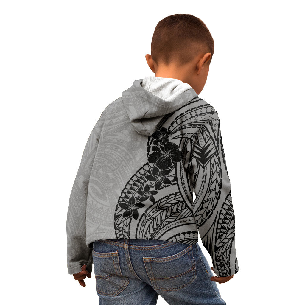 Black Gray Polynesia Tropical Flowers Kid Hoodie
