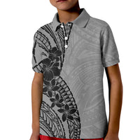 Black Gray Polynesia Tropical Flowers Kid Polo Shirt LT14 Kid Gray - Polynesian Pride