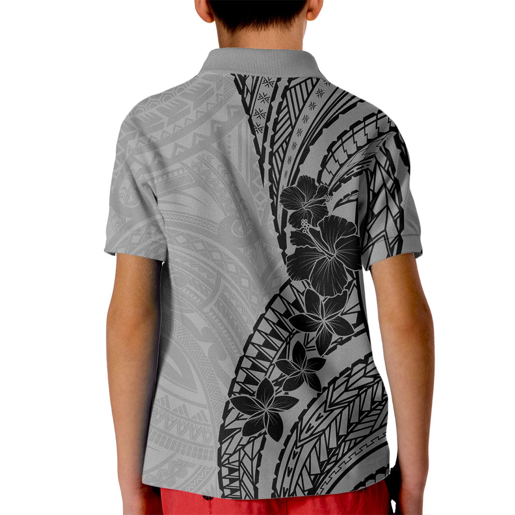 Black Gray Polynesia Tropical Flowers Kid Polo Shirt LT14 - Polynesian Pride