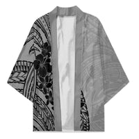 Black Gray Polynesia Tropical Flowers Kimono