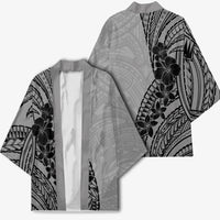 Black Gray Polynesia Tropical Flowers Kimono