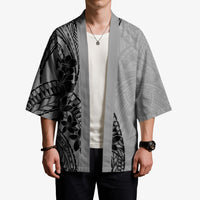 Black Gray Polynesia Tropical Flowers Kimono