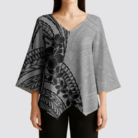 Black Gray Polynesia Tropical Flowers Kimono Sleeve Blouse LT14 - Polynesian Pride