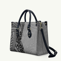 Black Gray Polynesia Tropical Flowers Leather Bag