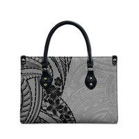 Black Gray Polynesia Tropical Flowers Leather Bag
