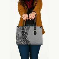 Black Gray Polynesia Tropical Flowers Leather Bag