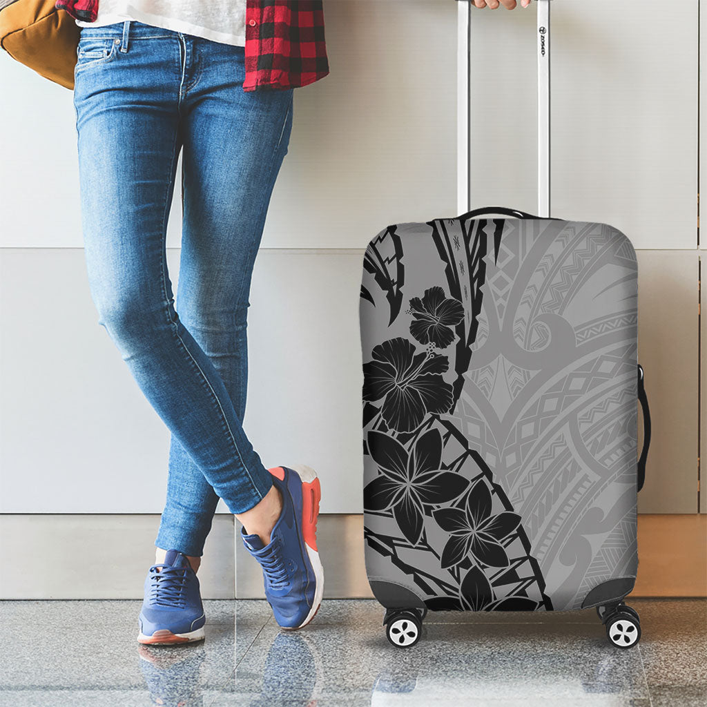 Black Gray Polynesia Tropical Flowers Luggage Cover LT14 - Polynesian Pride