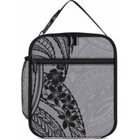 Black Gray Polynesia Tropical Flowers Lunch Bag