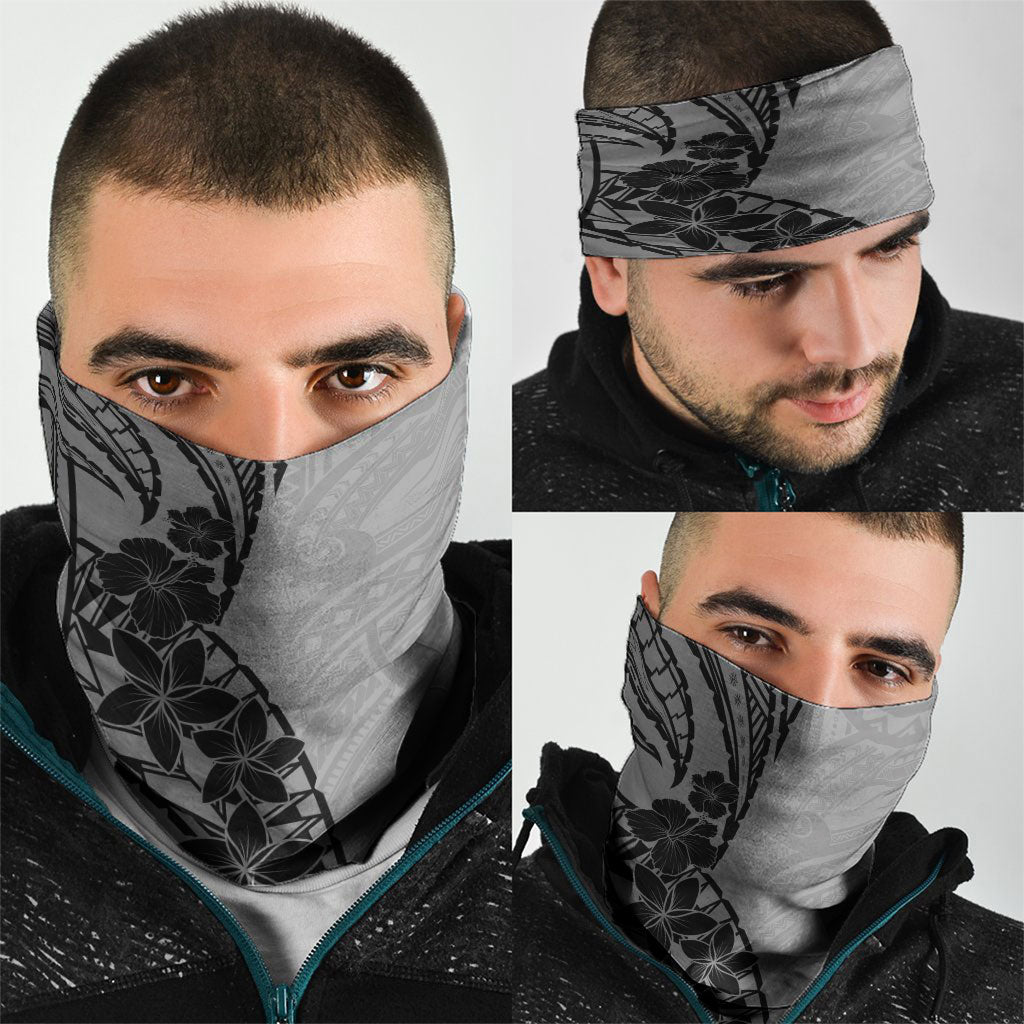 Black Gray Polynesia Tropical Flowers Neck Gaiter