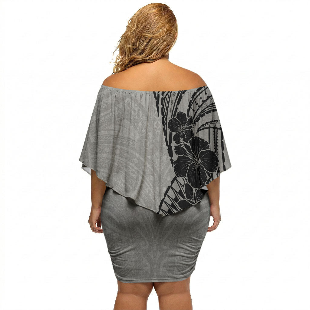 Black Gray Polynesia Tropical Flowers Off Shoulder Short Dress LT14 - Polynesian Pride