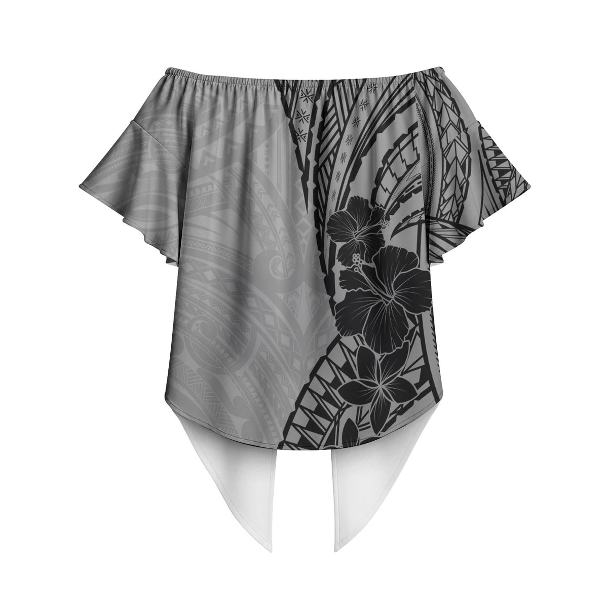 Black Gray Polynesia Tropical Flowers Off Shoulder Wrap Waist Top LT14 - Polynesian Pride