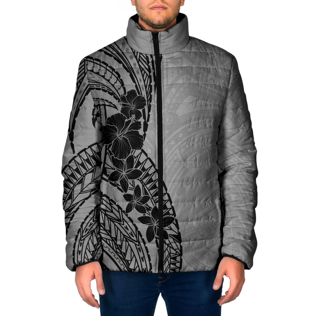 Black Gray Polynesia Tropical Flowers Padded Jacket LT14 Men Gray - Polynesian Pride