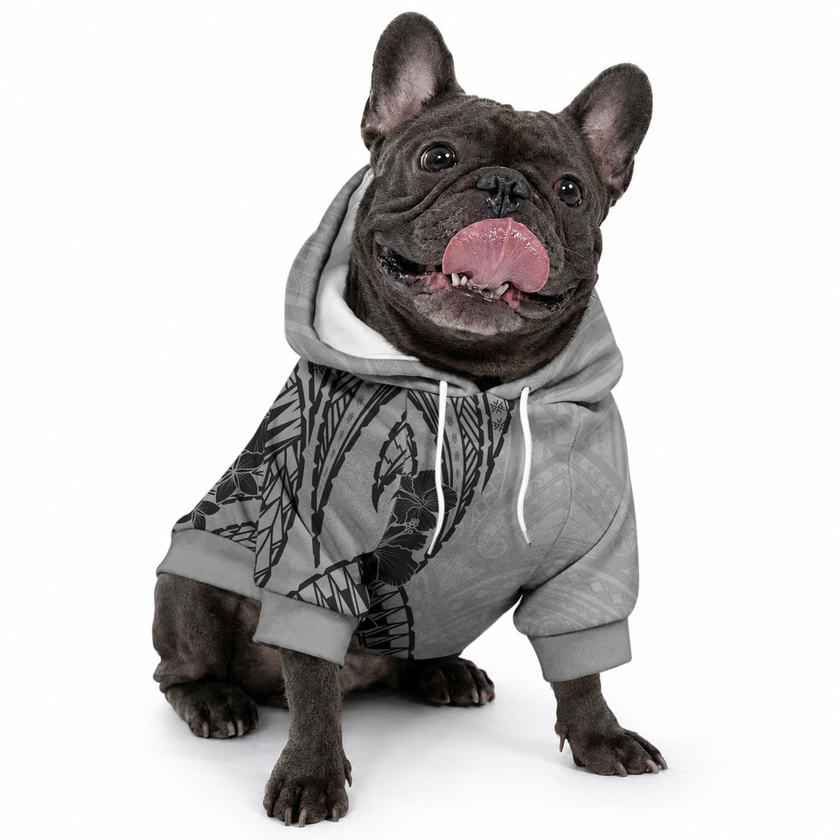 Black Gray Polynesia Tropical Flowers Pet Hoodie LT14 - Polynesian Pride