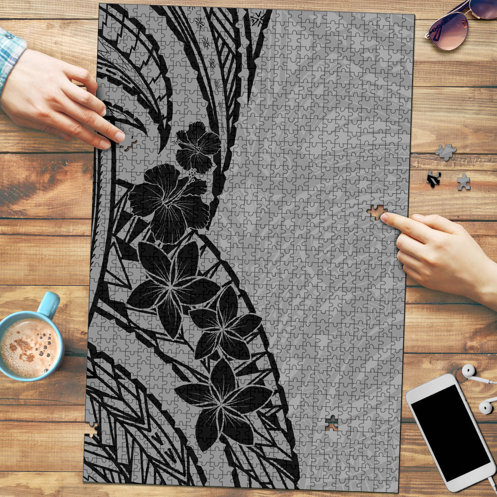 Black Gray Polynesia Tropical Flowers Puzzle LT14 Gray - Polynesian Pride