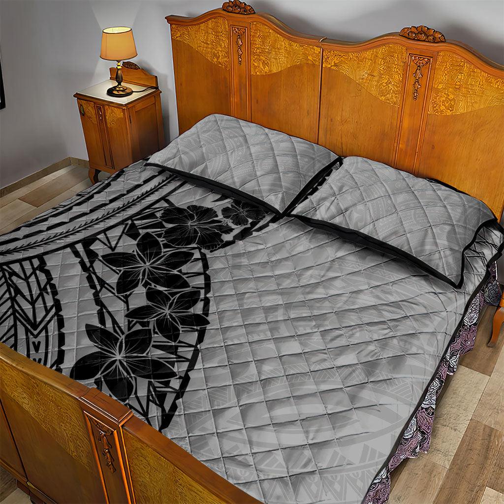 Black Gray Polynesia Tropical Flowers Quilt Bed Set LT14 - Polynesian Pride