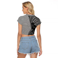 Black Gray Polynesia Tropical Flowers Raglan Cropped T Shirt LT14 - Polynesian Pride