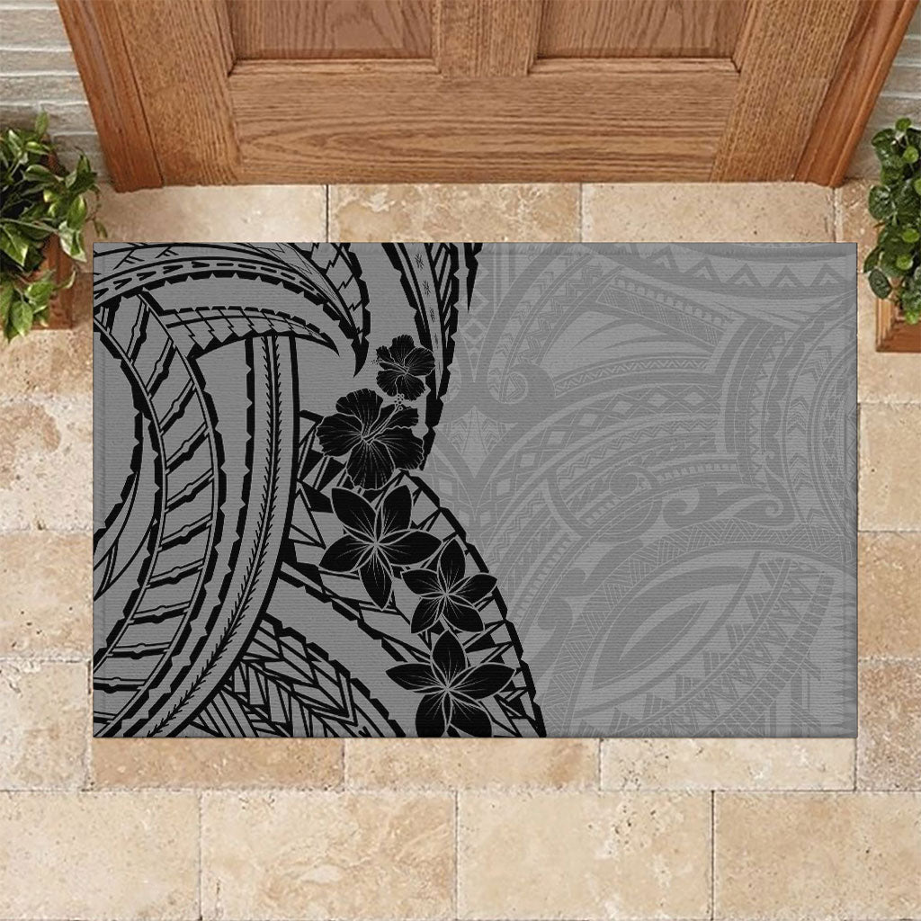 Black Gray Polynesia Tropical Flowers Rubber Doormat LT14 Gray - Polynesian Pride